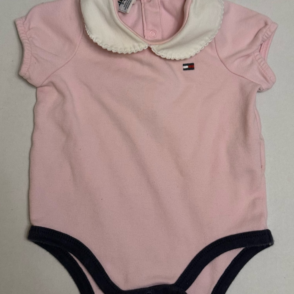 Tommy Hilfiger Pink and White Bodysuit with Peter Pan Collar